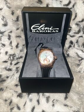 Elini Barokas Rose Gold Case with Black Strap Men's Chronograph